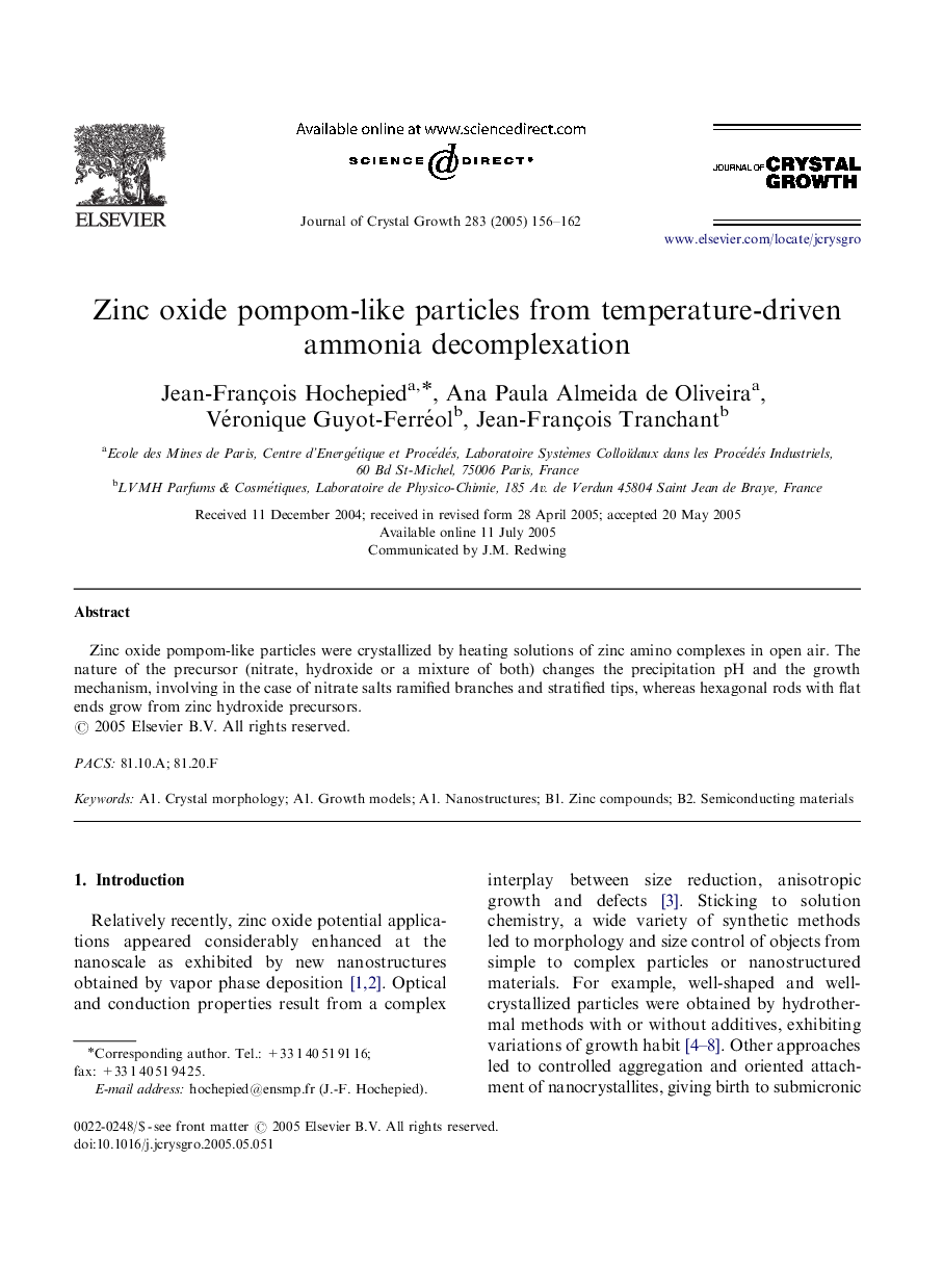 Zinc oxide pompom-like particles from temperature-driven ammonia decomplexation