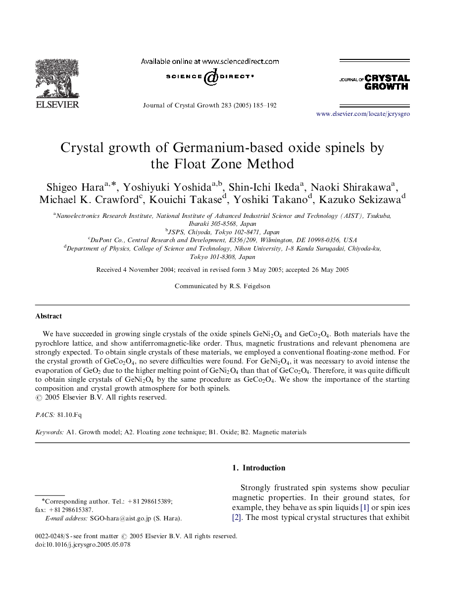 Crystal growth of Germanium-based oxide spinels by the Float Zone Method