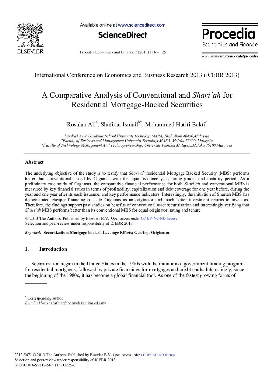 A Comparative Analysis of Conventional and Shari’ah for Residential Mortgage-backed Securities 