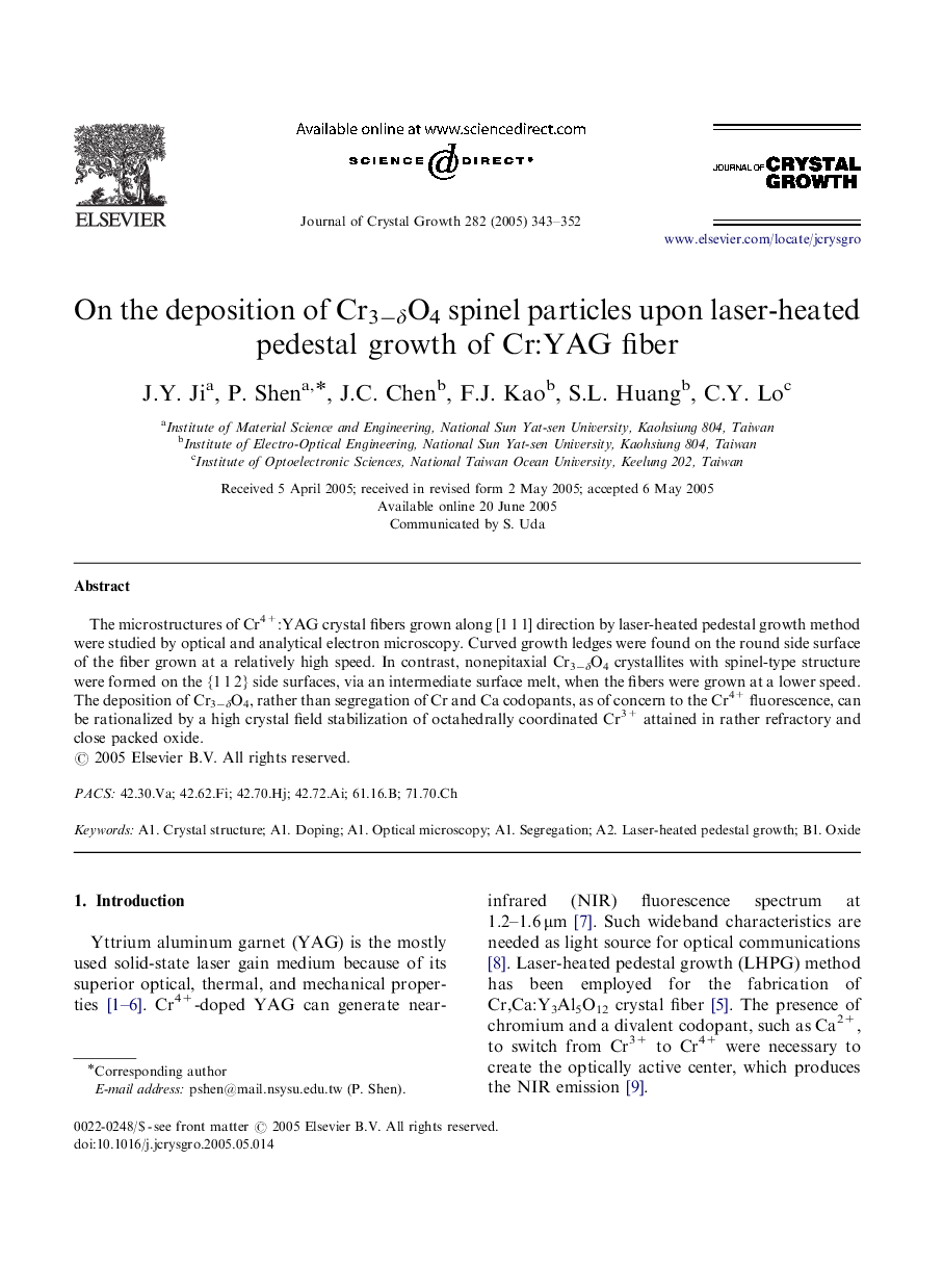 On the deposition of Cr3âÎ´O4 spinel particles upon laser-heated pedestal growth of Cr:YAG fiber