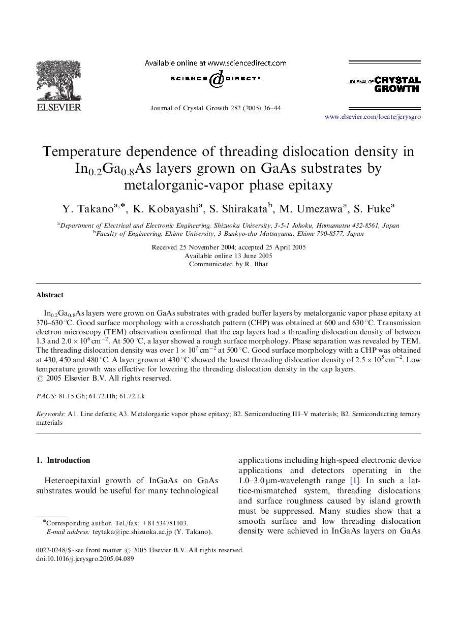 Temperature dependence of threading dislocation density in In0.2Ga0.8As layers grown on GaAs substrates by metalorganic-vapor phase epitaxy