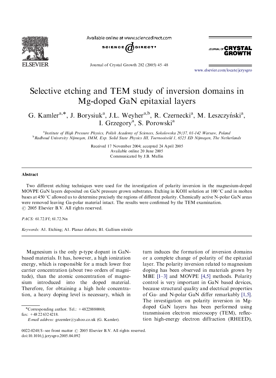 Selective etching and TEM study of inversion domains in Mg-doped GaN epitaxial layers