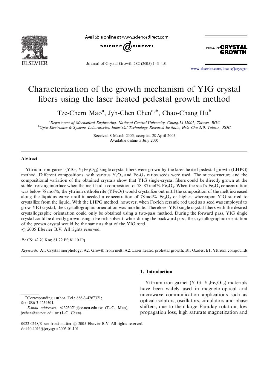 Characterization of the growth mechanism of YIG crystal fibers using the laser heated pedestal growth method