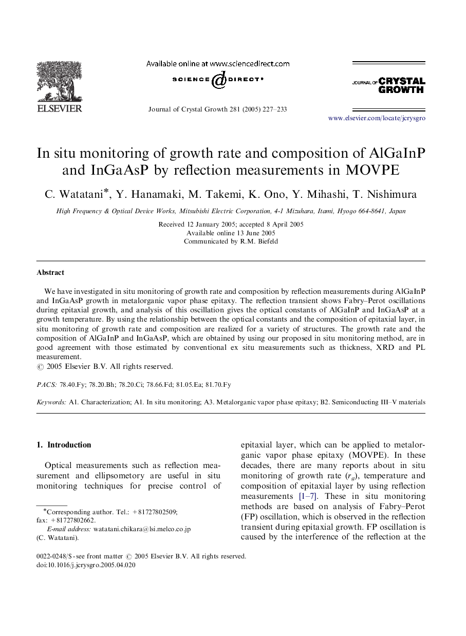 In situ monitoring of growth rate and composition of AlGaInP and InGaAsP by reflection measurements in MOVPE