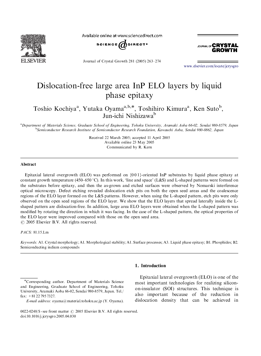 Dislocation-free large area InP ELO layers by liquid phase epitaxy