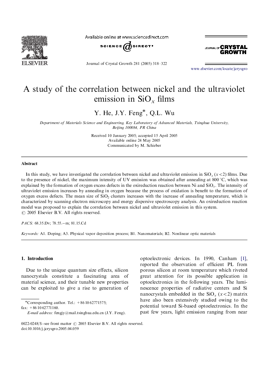 A study of the correlation between nickel and the ultraviolet emission in SiOx films