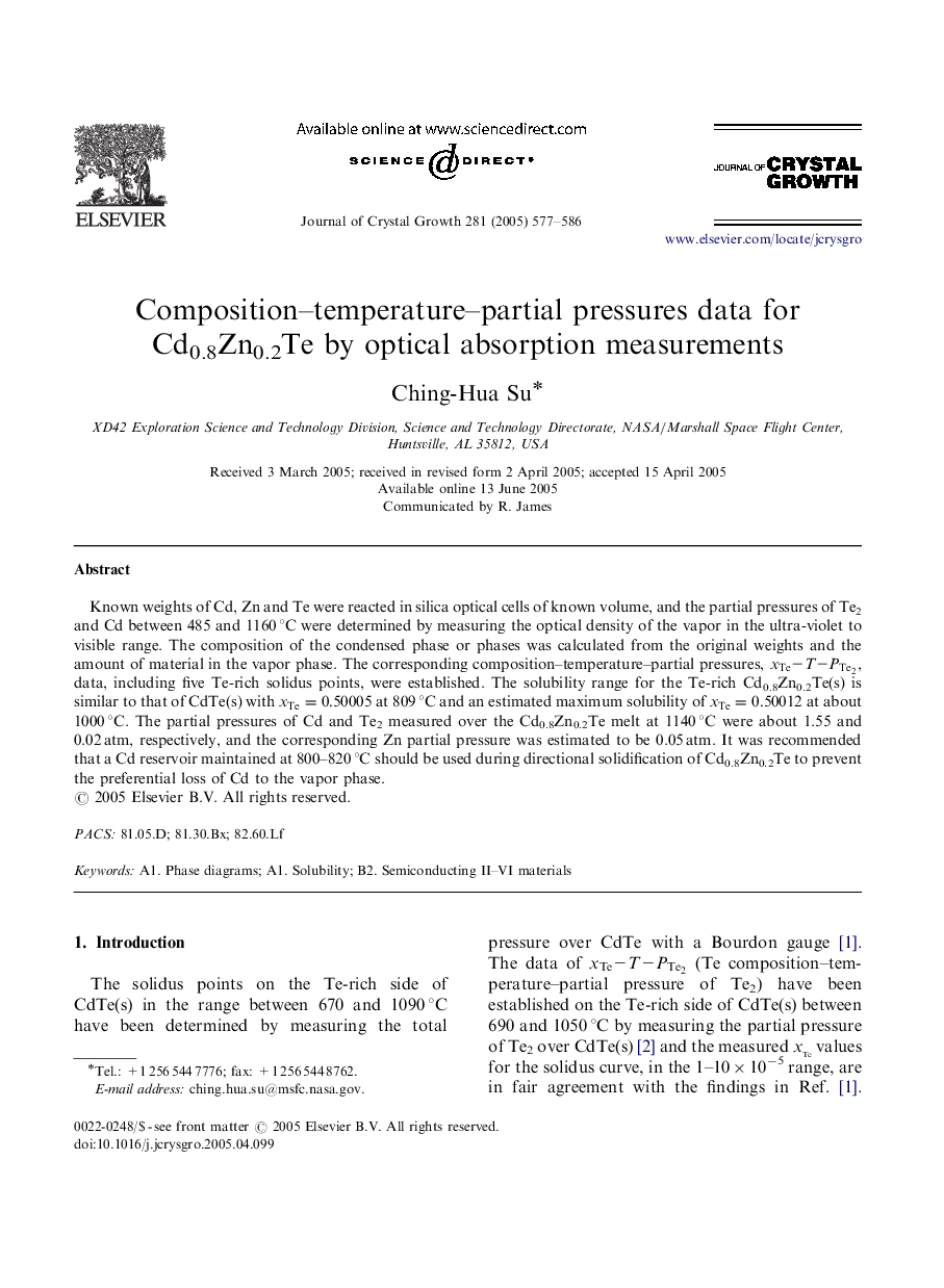 Composition-temperature-partial pressures data for Cd0.8Zn0.2Te by optical absorption measurements