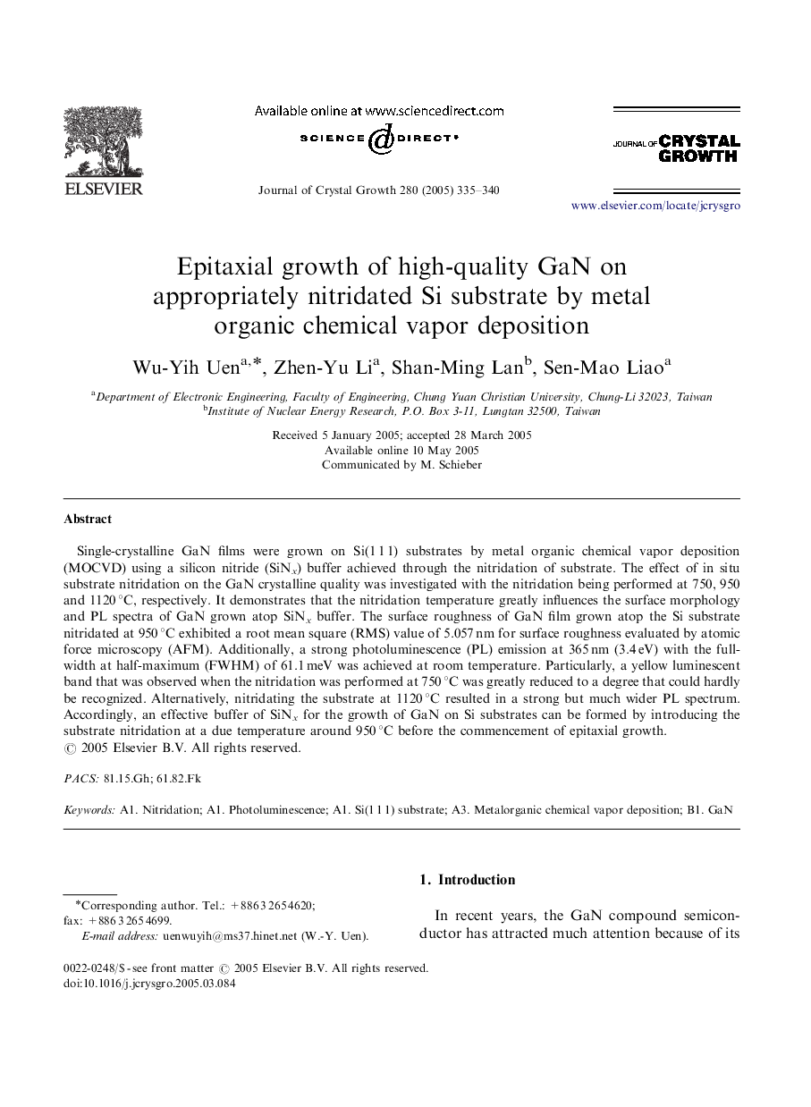 Epitaxial growth of high-quality GaN on appropriately nitridated Si substrate by metal organic chemical vapor deposition