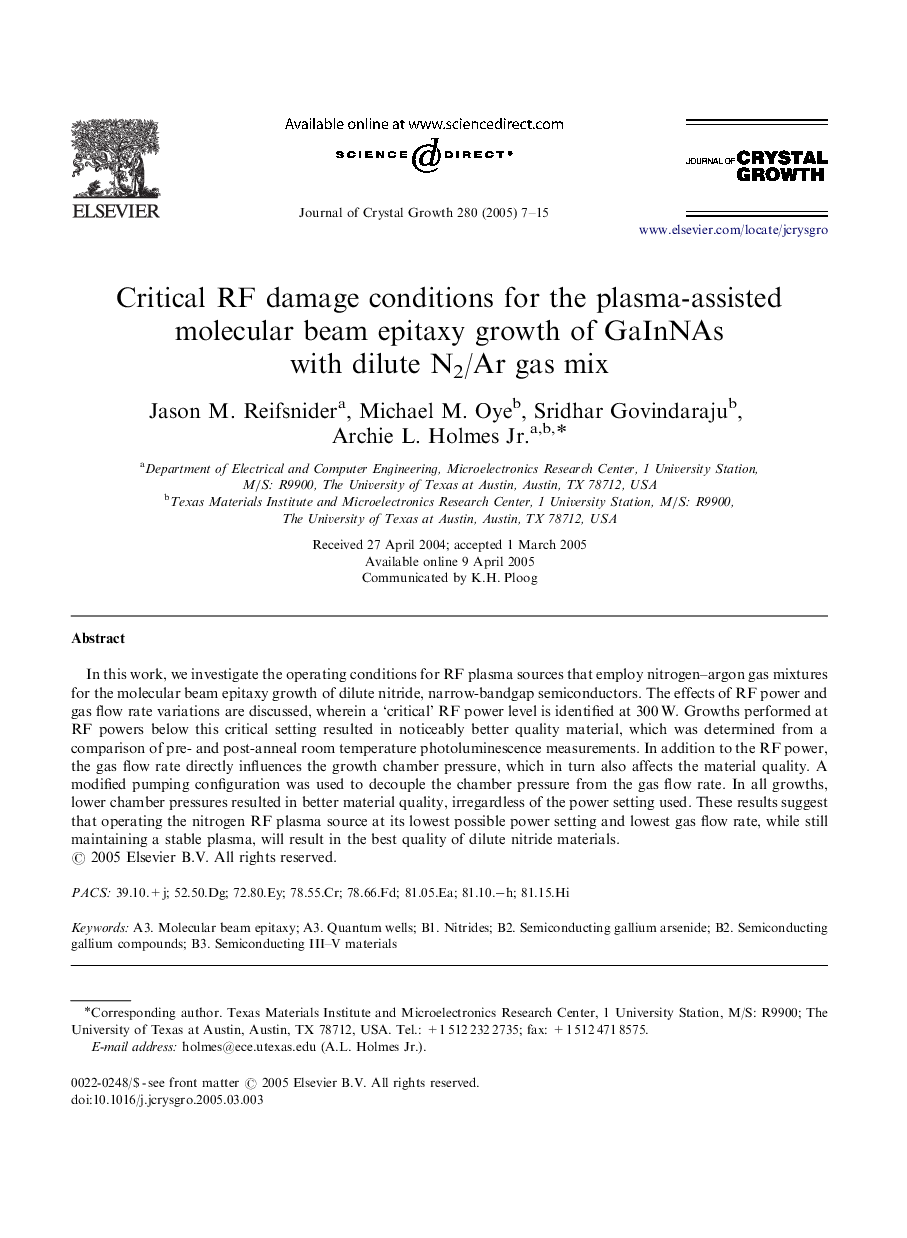 Critical RF damage conditions for the plasma-assisted molecular beam epitaxy growth of GaInNAs with dilute N2/Ar gas mix