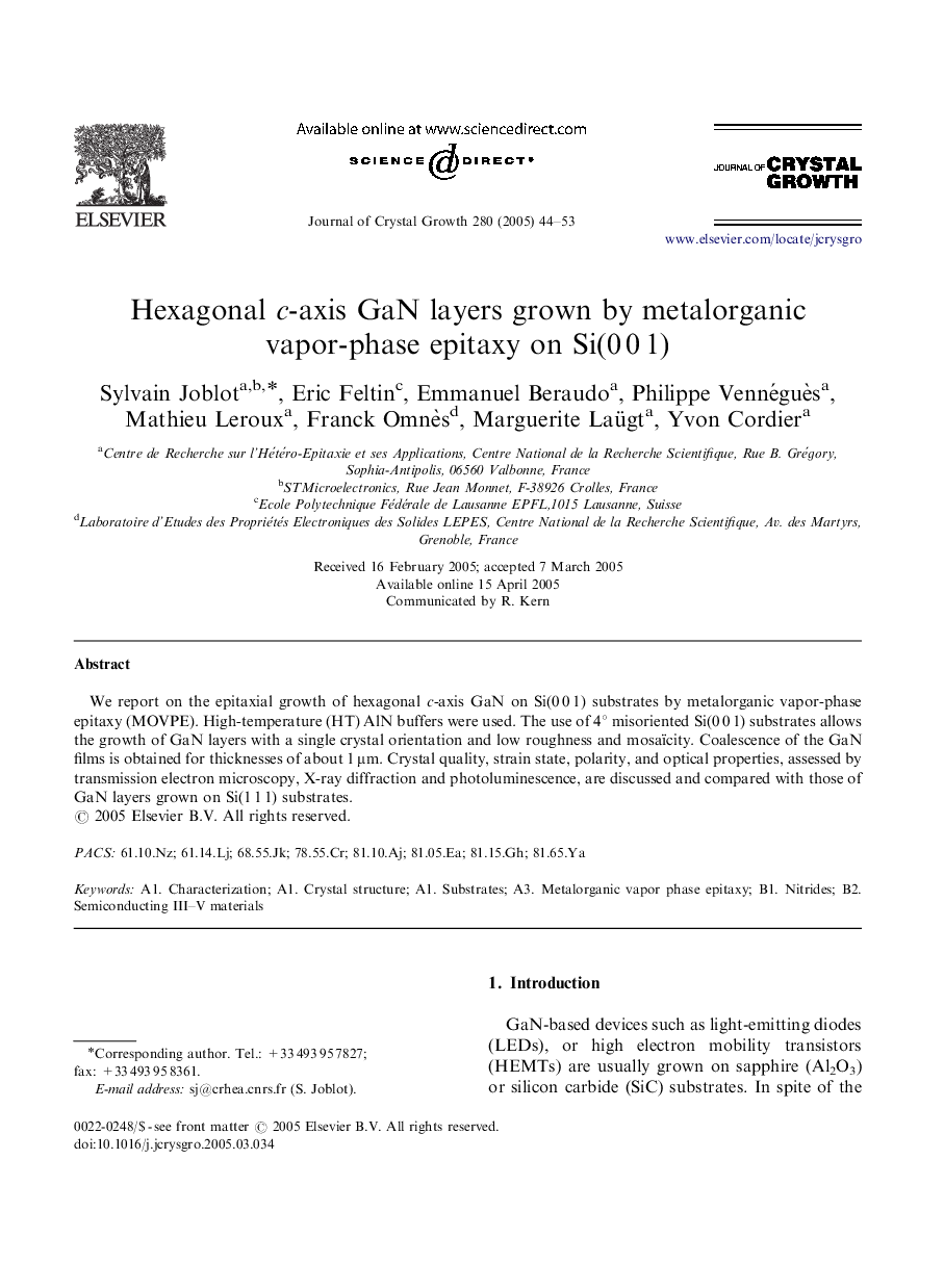 Hexagonal c-axis GaN layers grown by metalorganic vapor-phase epitaxy on Si(0Â 0Â 1)