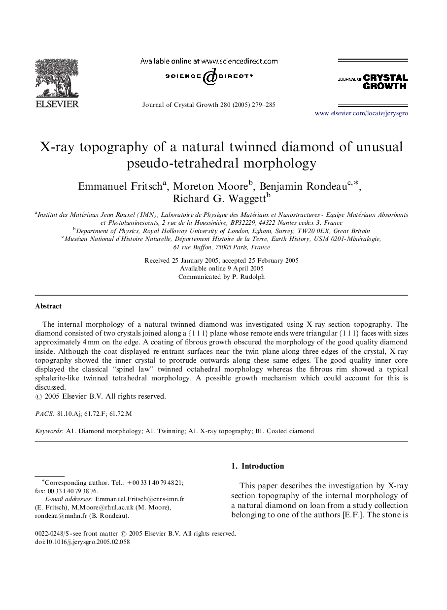 X-ray topography of a natural twinned diamond of unusual pseudo-tetrahedral morphology