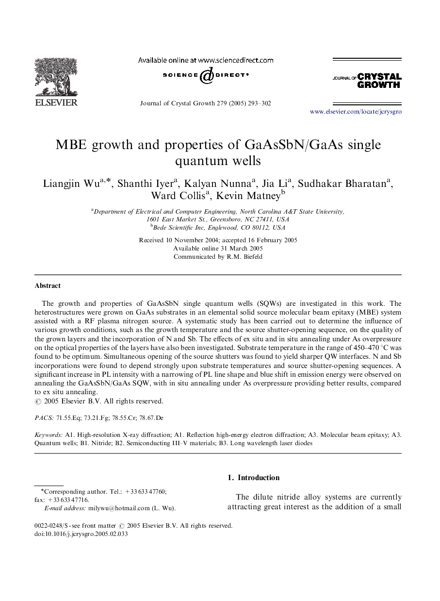 MBE growth and properties of GaAsSbN/GaAs single quantum wells