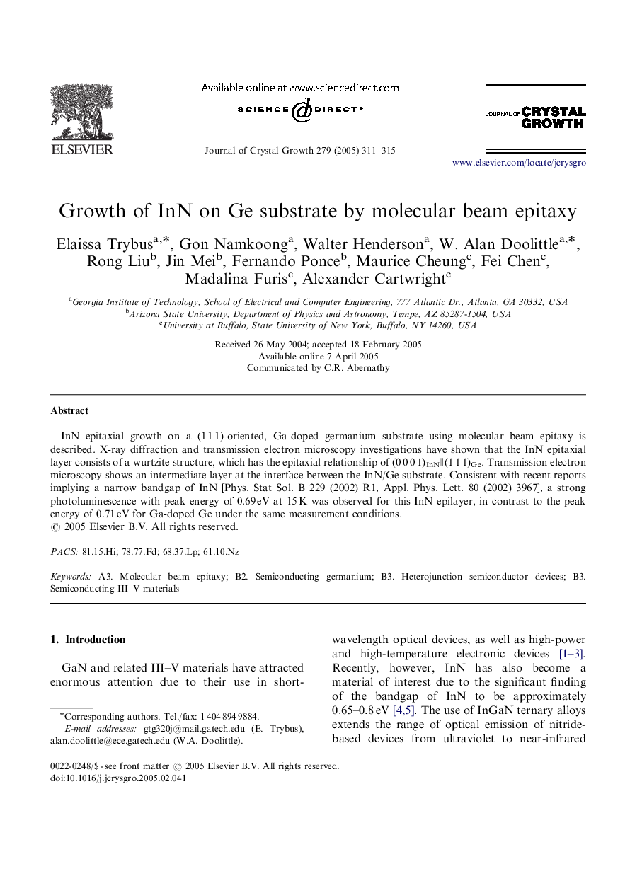 Growth of InN on Ge substrate by molecular beam epitaxy