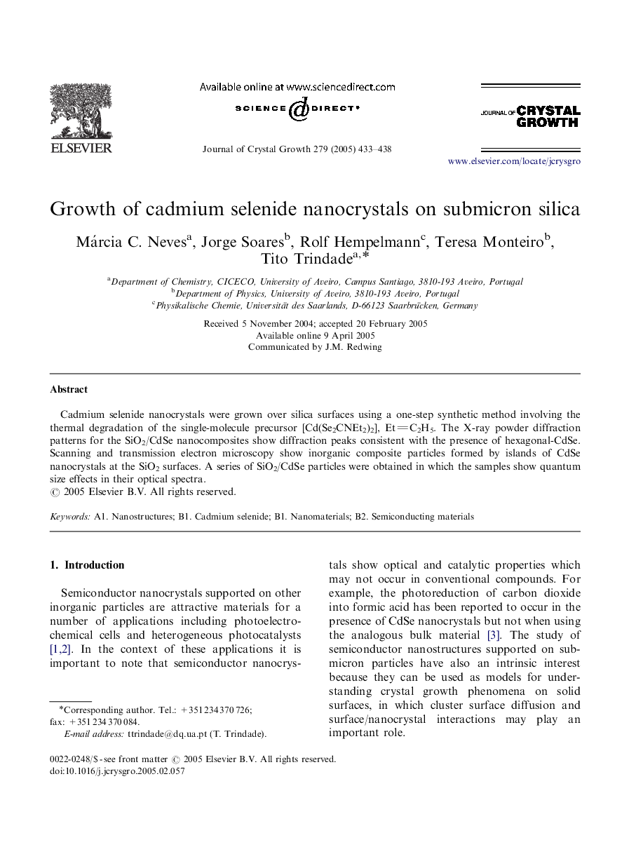 Growth of cadmium selenide nanocrystals on submicron silica