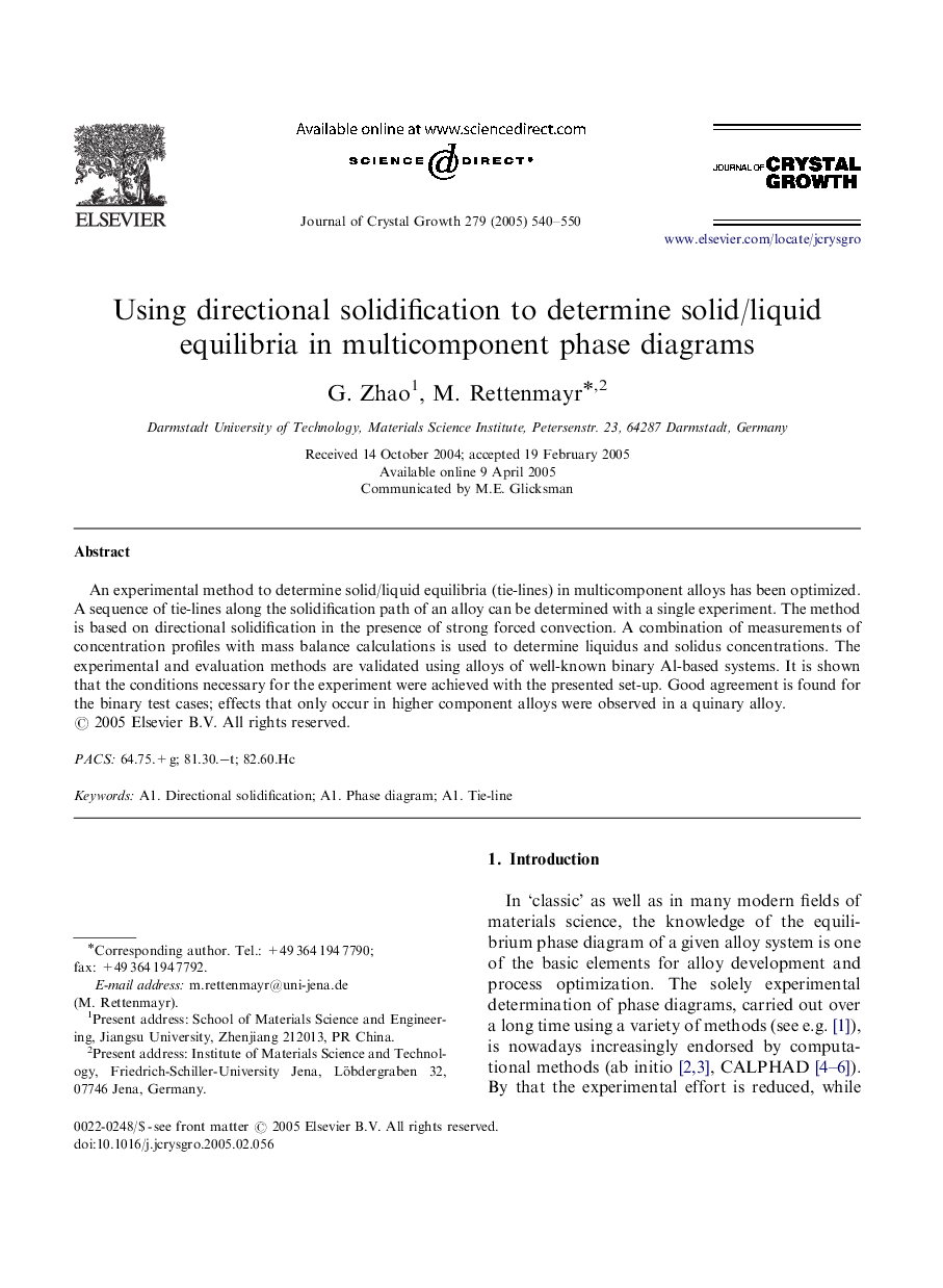 Using directional solidification to determine solid/liquid equilibria in multicomponent phase diagrams