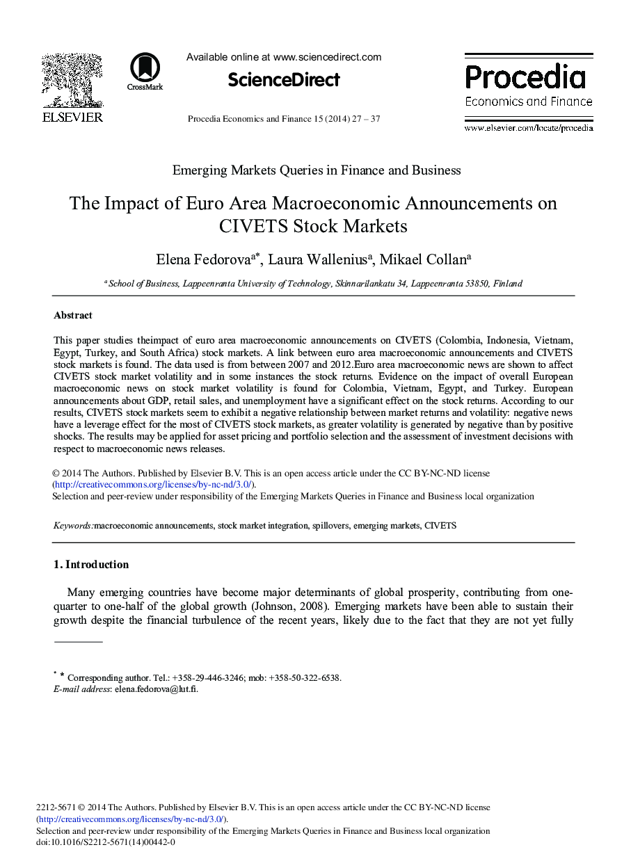 The Impact of Euro Area Macroeconomic Announcements on CIVETS Stock Markets 