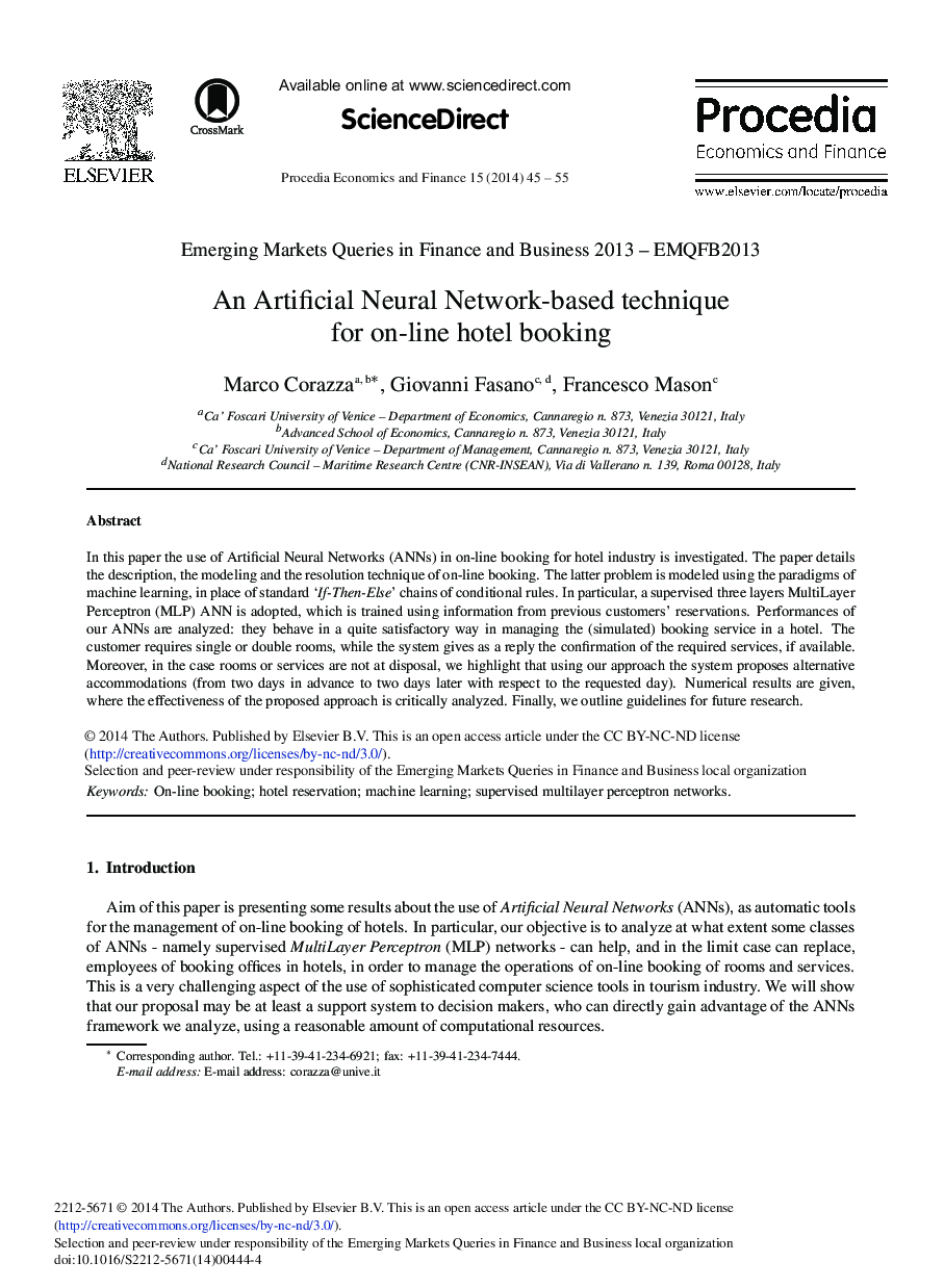 An Artificial Neural Network-based Technique for On-line Hotel Booking 