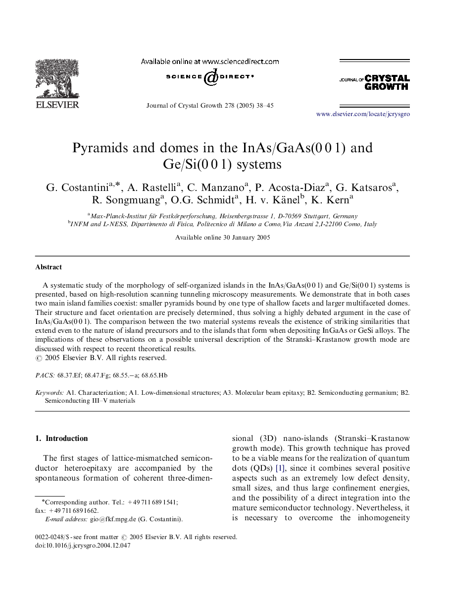 Pyramids and domes in the InAs/GaAs(0Â 0Â 1) and Ge/Si(0Â 0Â 1) systems