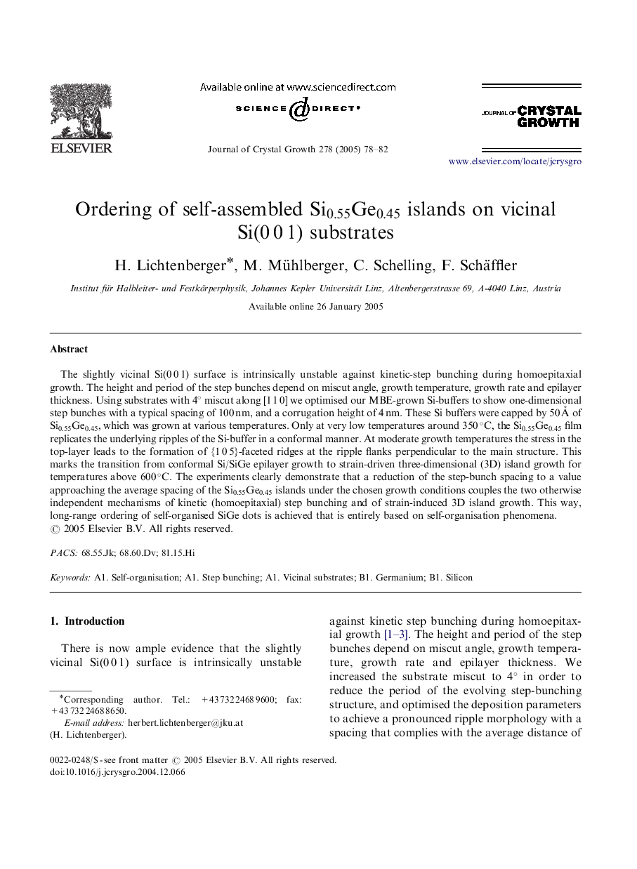 Ordering of self-assembled Si0.55Ge0.45 islands on vicinal Si(0Â 0Â 1) substrates