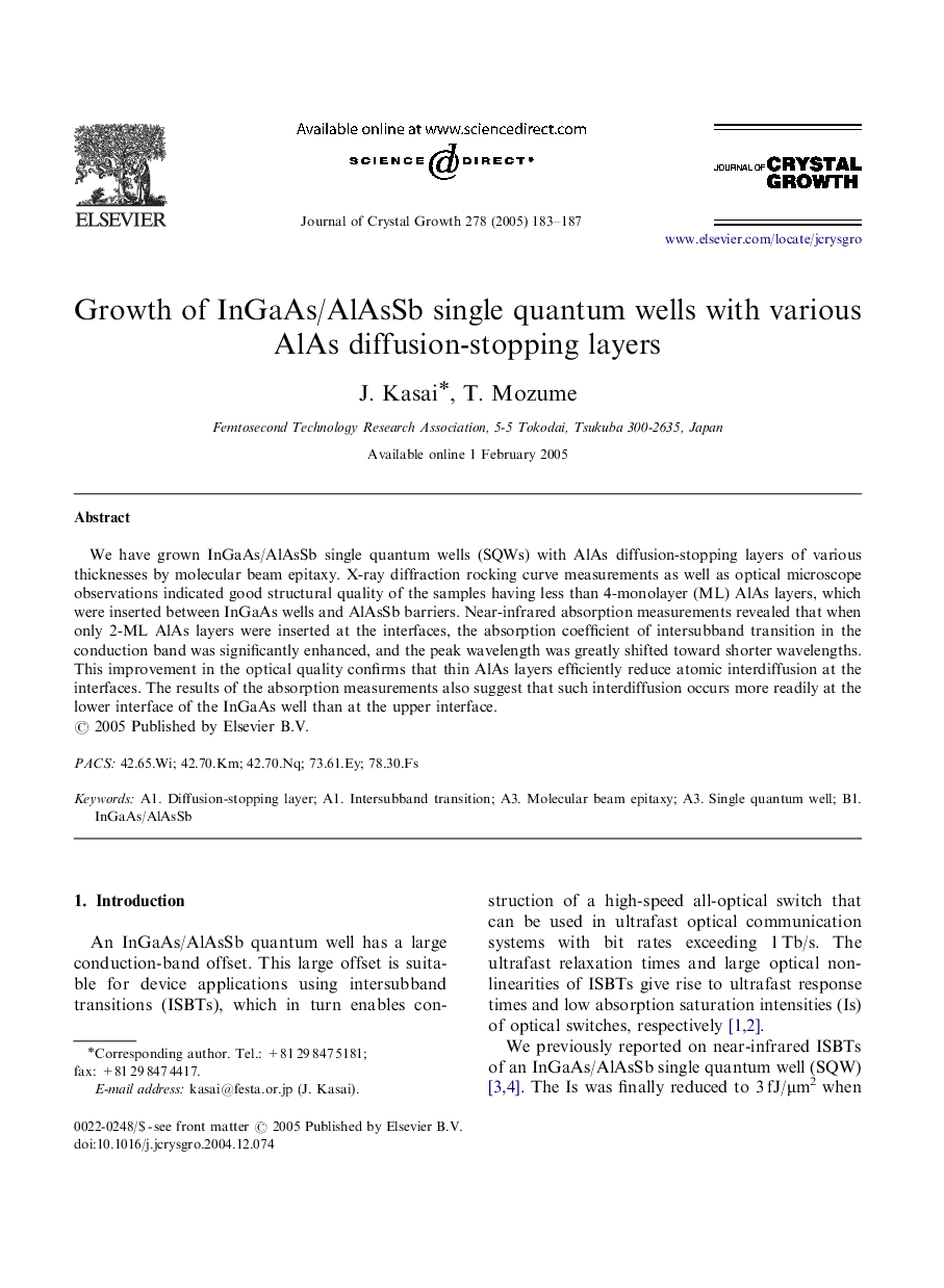 Growth of InGaAs/AlAsSb single quantum wells with various AlAs diffusion-stopping layers