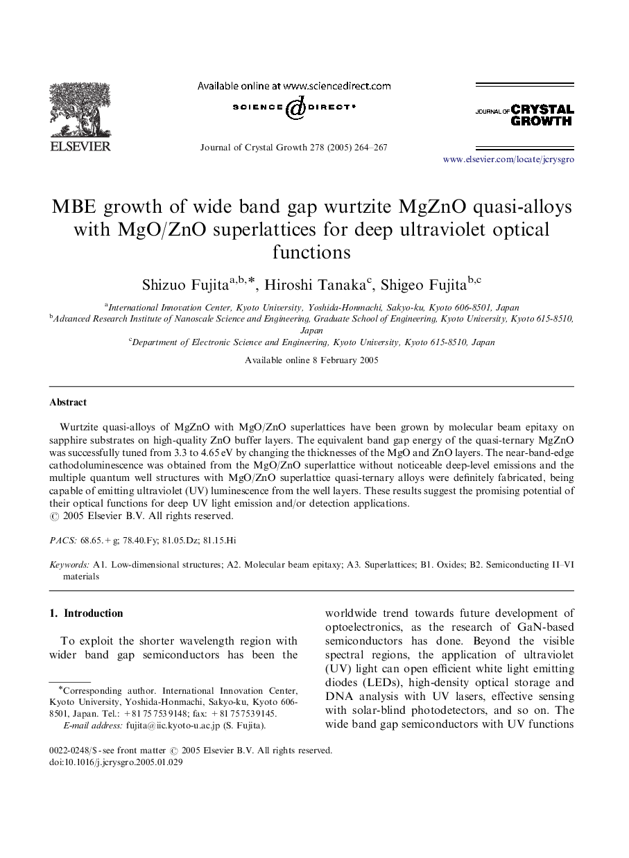 MBE growth of wide band gap wurtzite MgZnO quasi-alloys with MgO/ZnO superlattices for deep ultraviolet optical functions