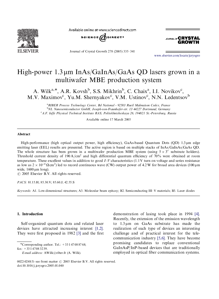 High-power 1.3Î¼m InAs/GaInAs/GaAs QD lasers grown in a multiwafer MBE production system