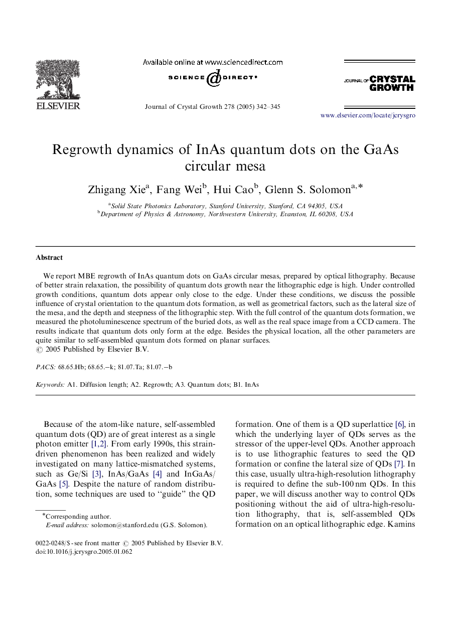 Regrowth dynamics of InAs quantum dots on the GaAs circular mesa