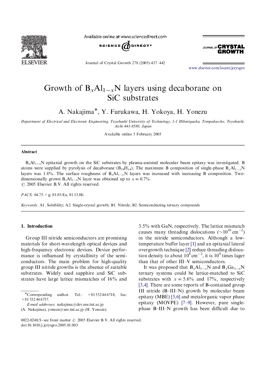 Growth of BxAl1âxN layers using decaborane on SiC substrates