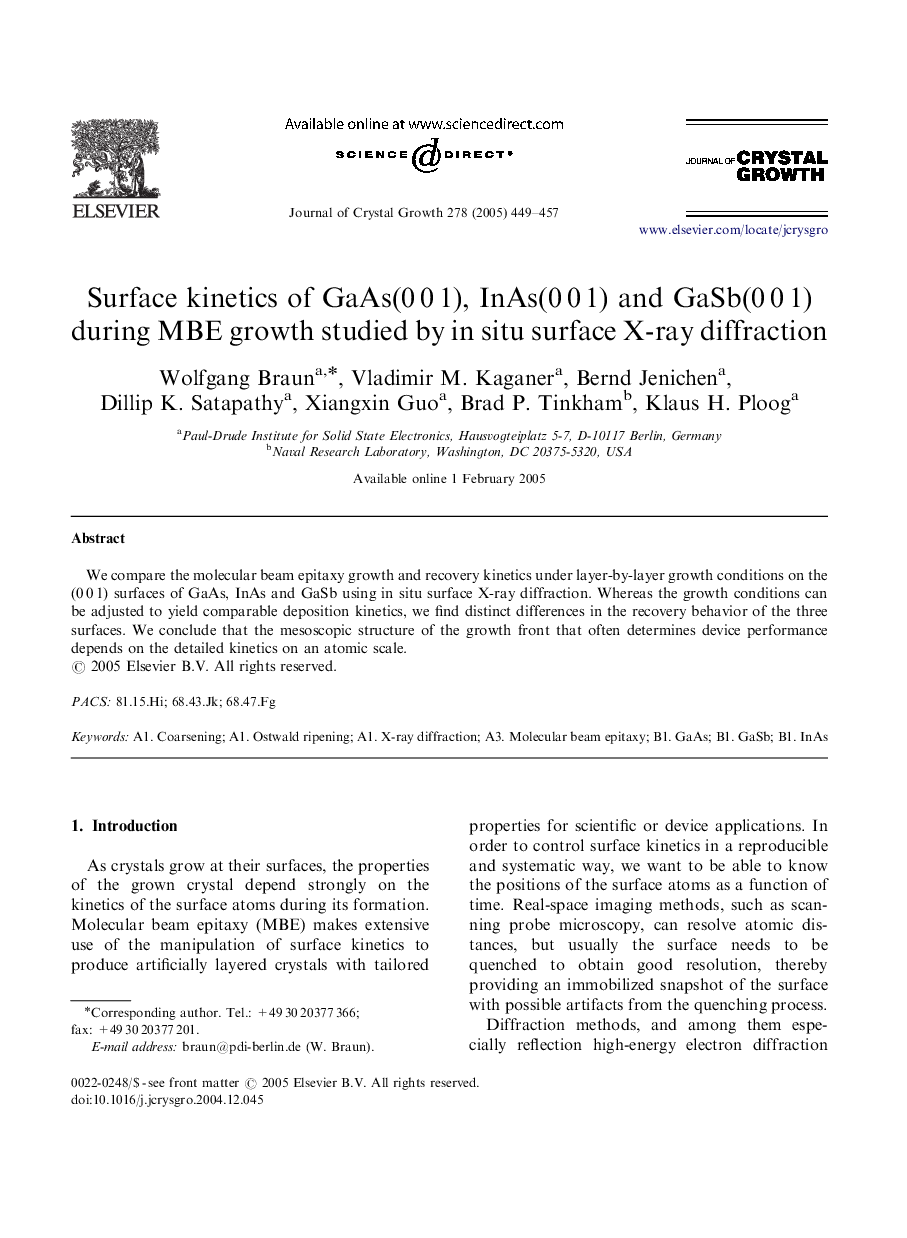 Surface kinetics of GaAs(0Â 0Â 1), InAs(0Â 0Â 1) and GaSb(0Â 0Â 1) during MBE growth studied by in situ surface X-ray diffraction