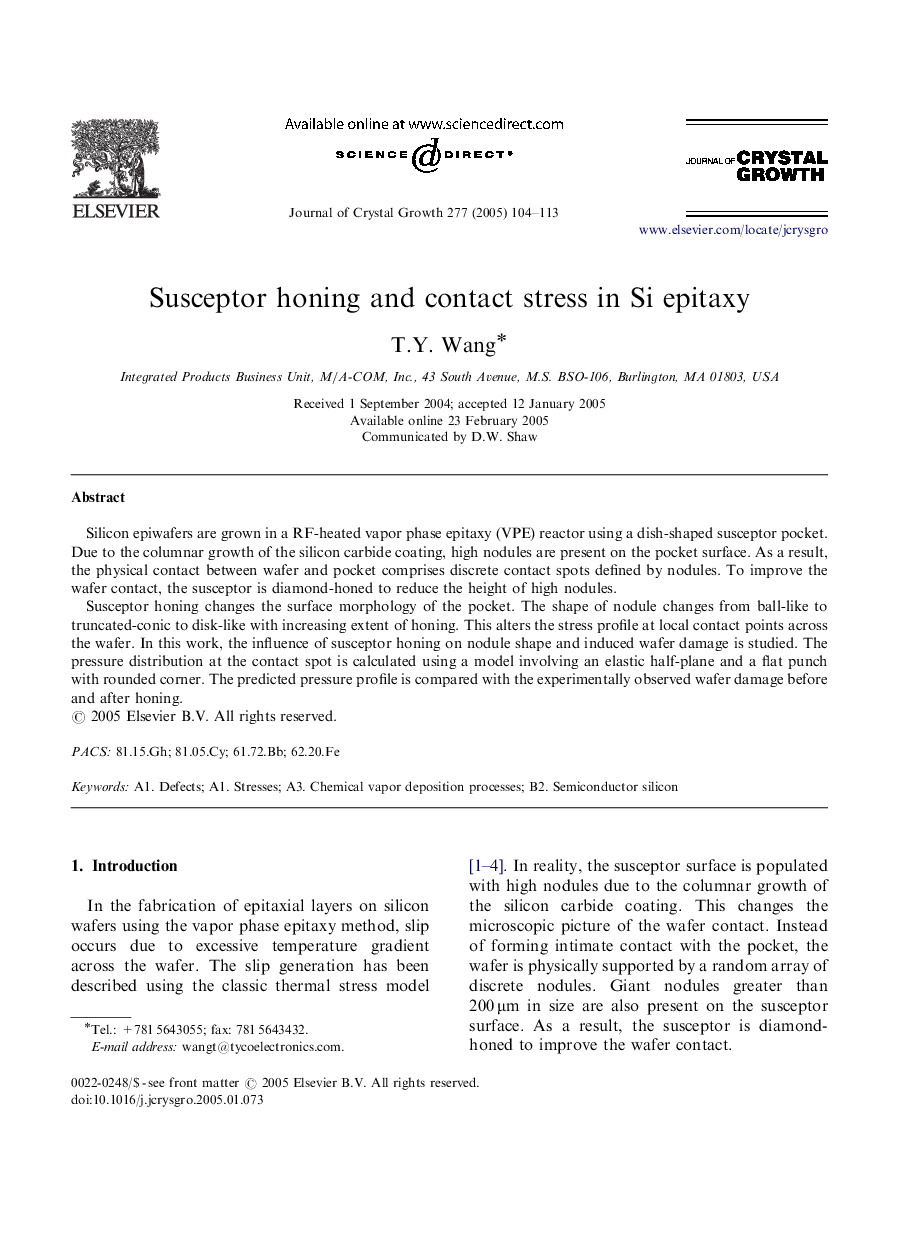 Susceptor honing and contact stress in Si epitaxy