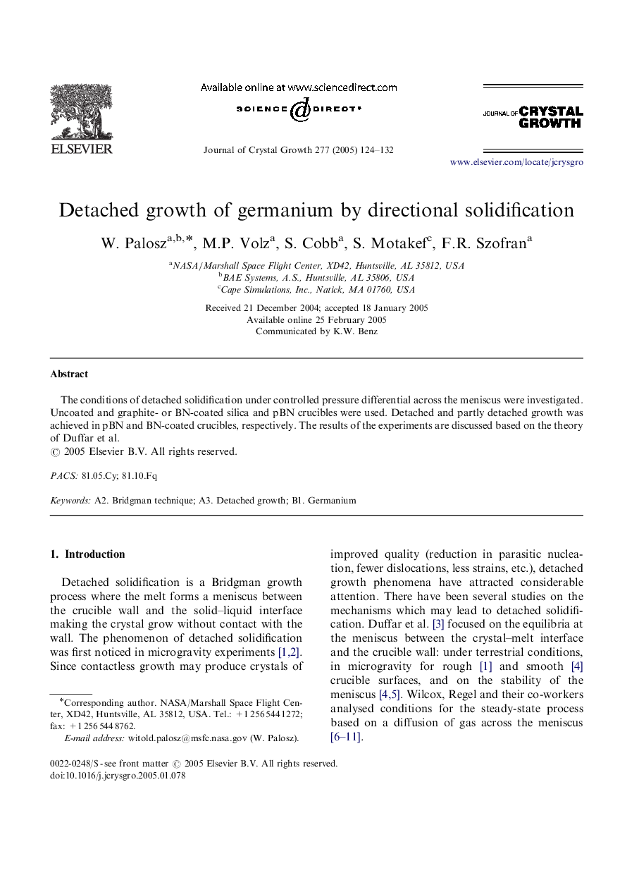 Detached growth of germanium by directional solidification