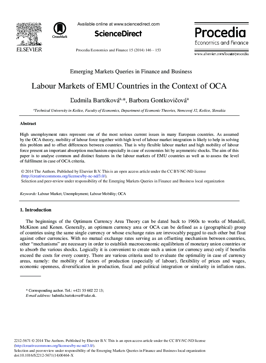 Labour Markets of EMU Countries in the Context of OCA 