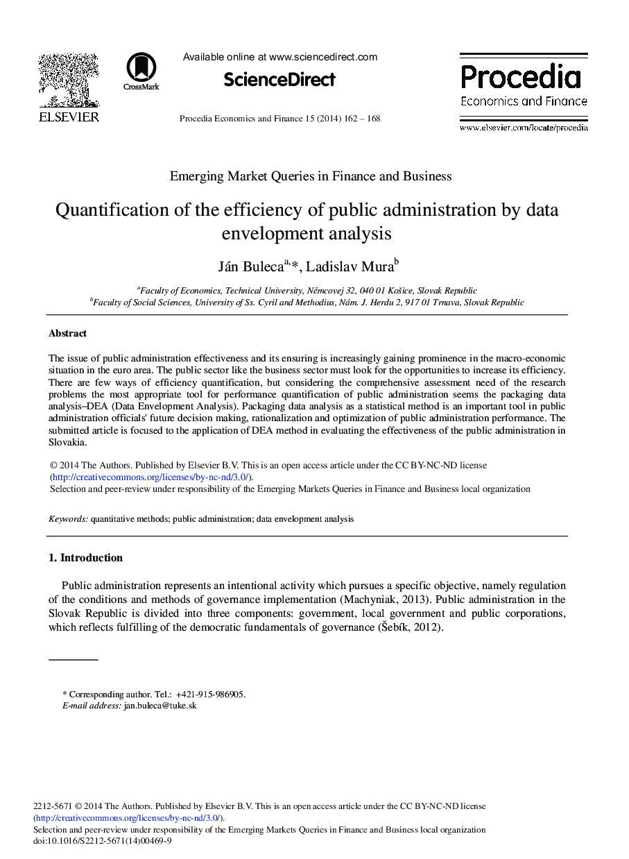 Quantification of the Efficiency of Public Administration by Data Envelopment Analysis 