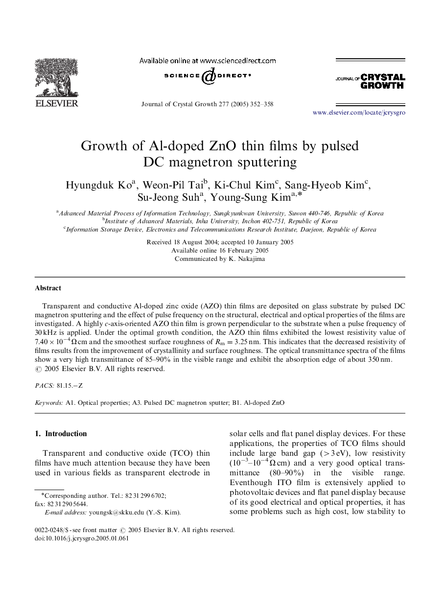 Growth of Al-doped ZnO thin films by pulsed DC magnetron sputtering