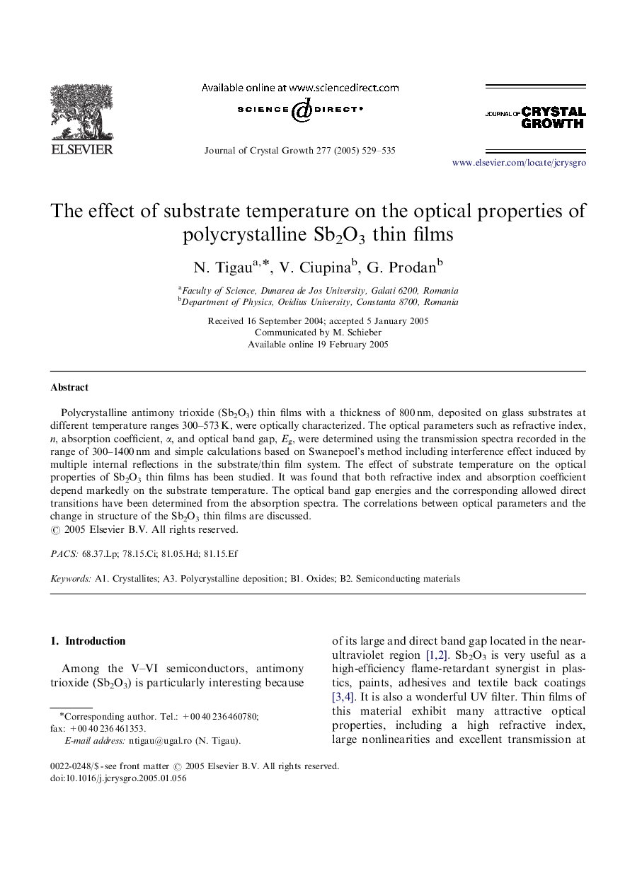 The effect of substrate temperature on the optical properties of polycrystalline Sb2O3 thin films