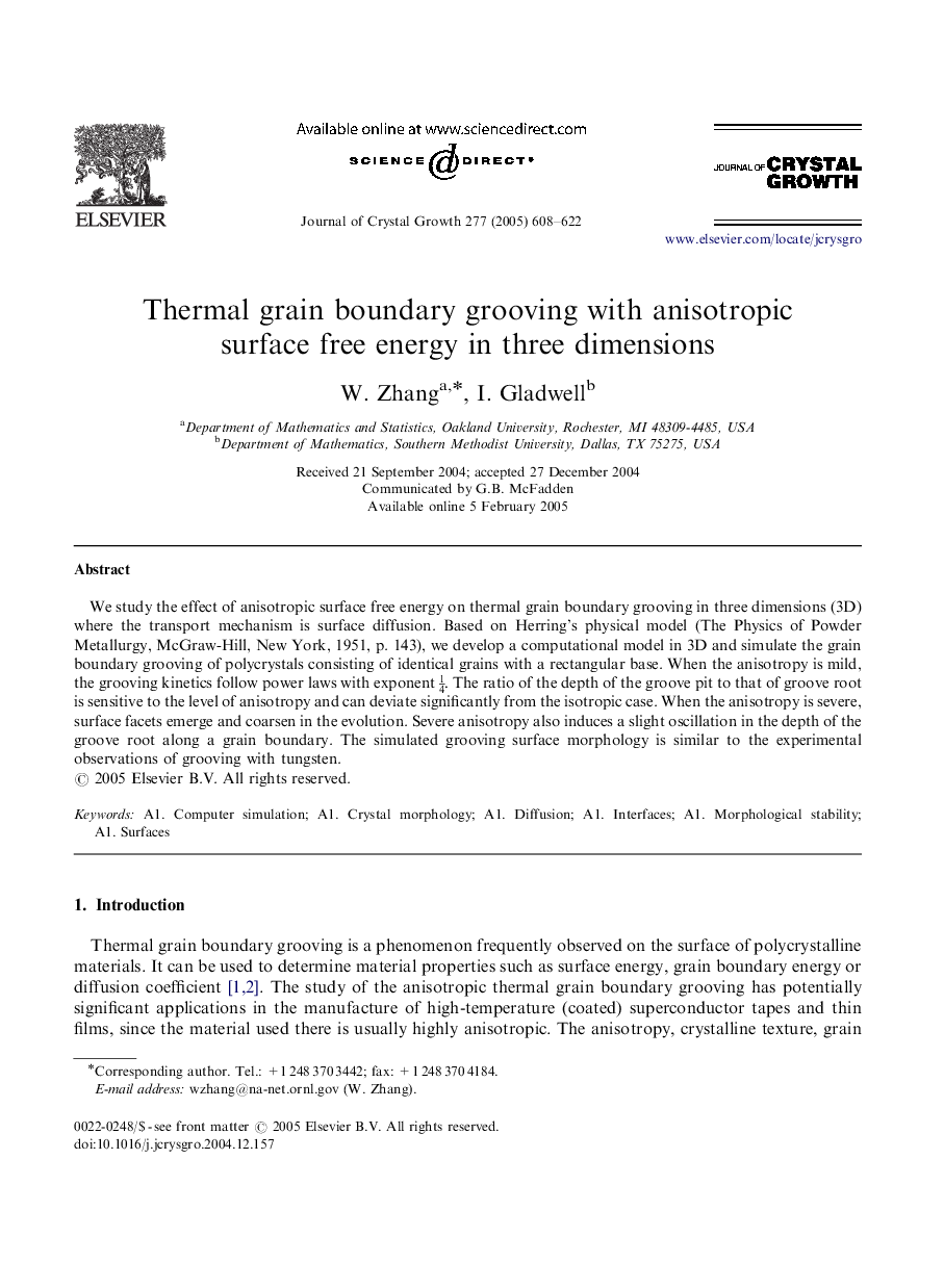 Thermal grain boundary grooving with anisotropic surface free energy in three dimensions