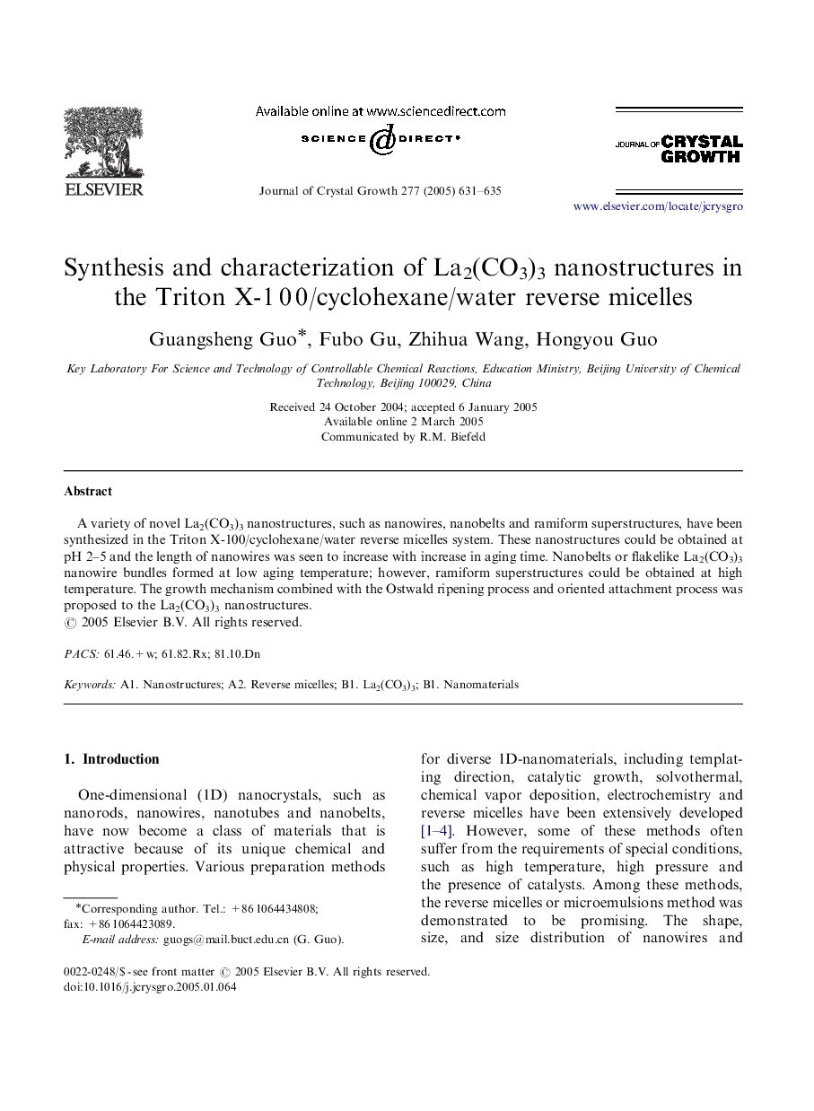 Synthesis and characterization of La2(CO3)3 nanostructures in the Triton X-1Â 0Â 0/cyclohexane/water reverse micelles