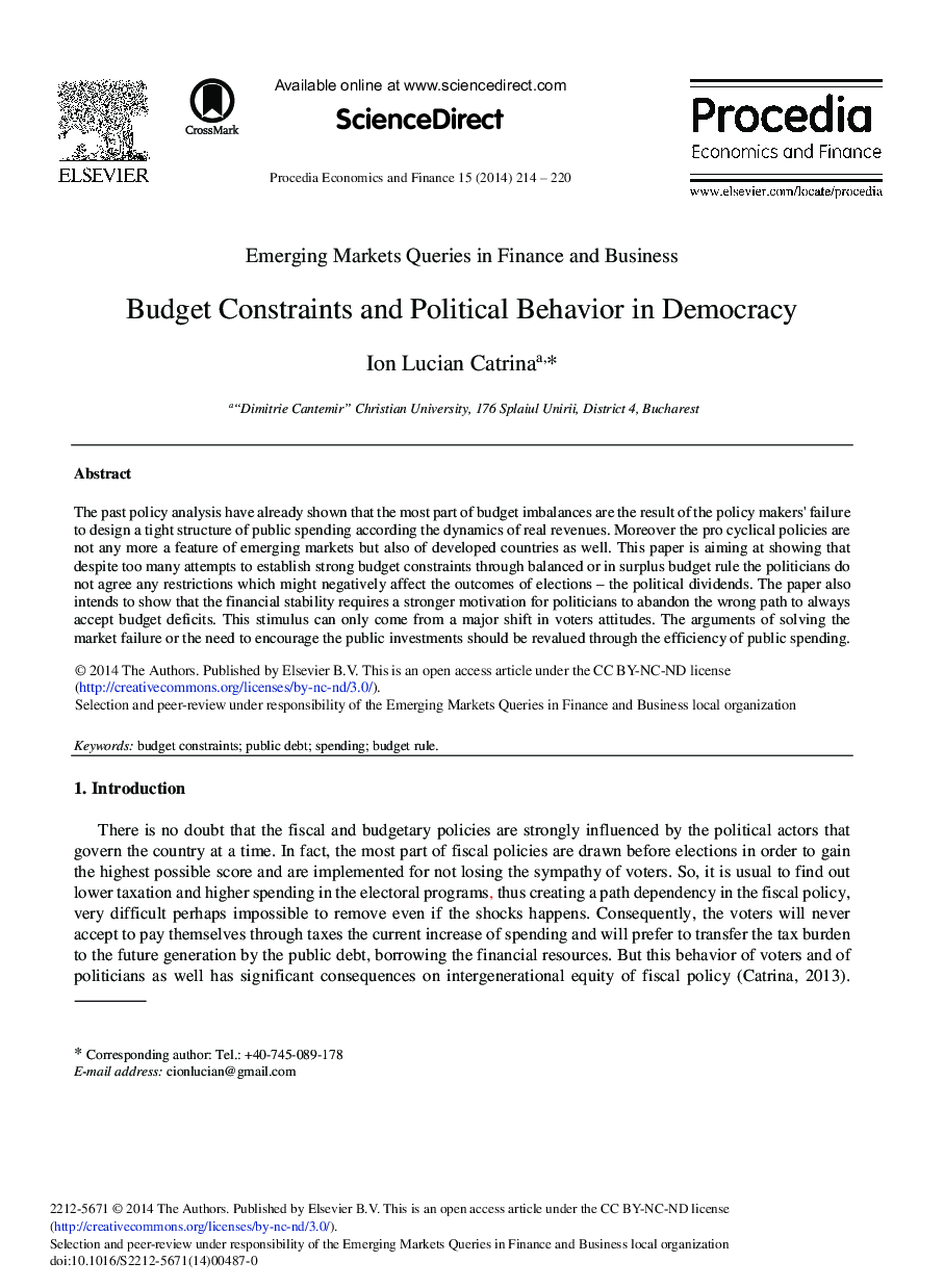 Budget Constraints and Political Behavior in Democracy 