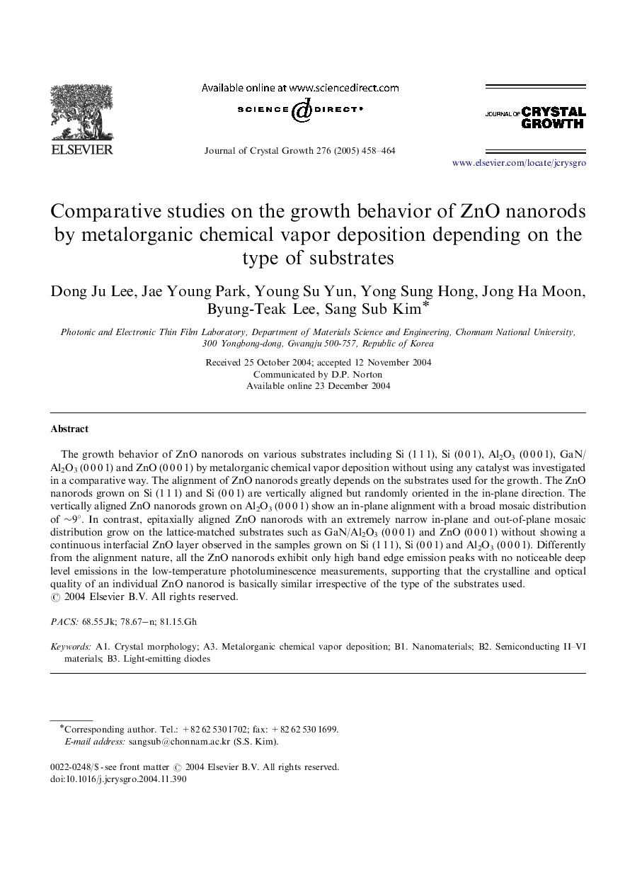 Comparative studies on the growth behavior of ZnO nanorods by metalorganic chemical vapor deposition depending on the type of substrates