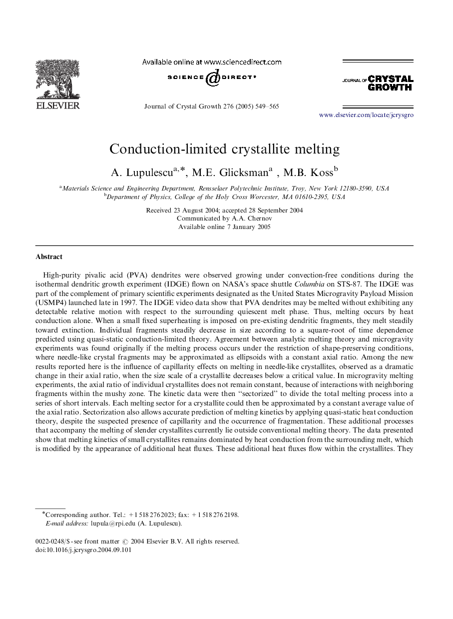 Conduction-limited crystallite melting