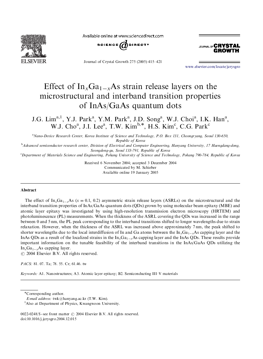 Effect of InxGa1âxAs strain release layers on the microstructural and interband transition properties of InAs/GaAs quantum dots