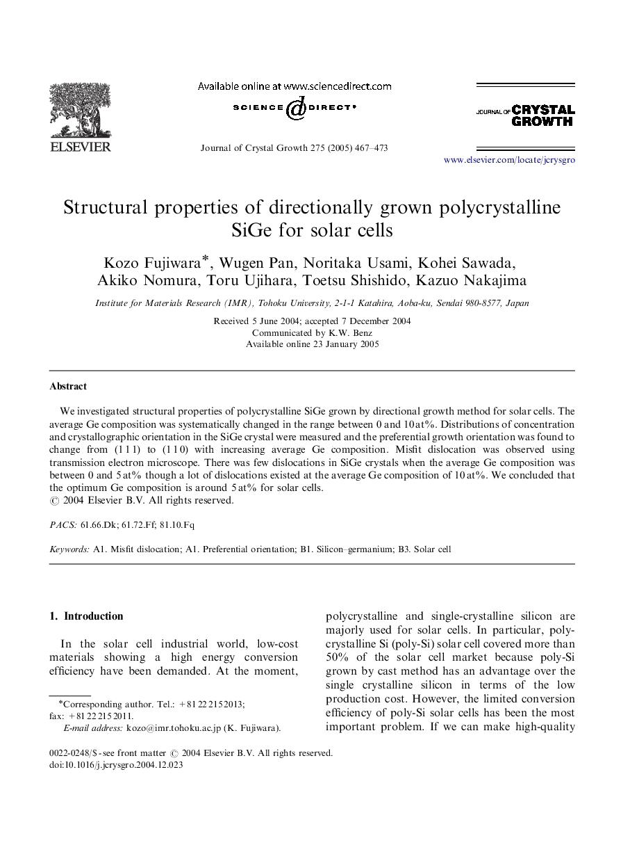 Structural properties of directionally grown polycrystalline SiGe for solar cells