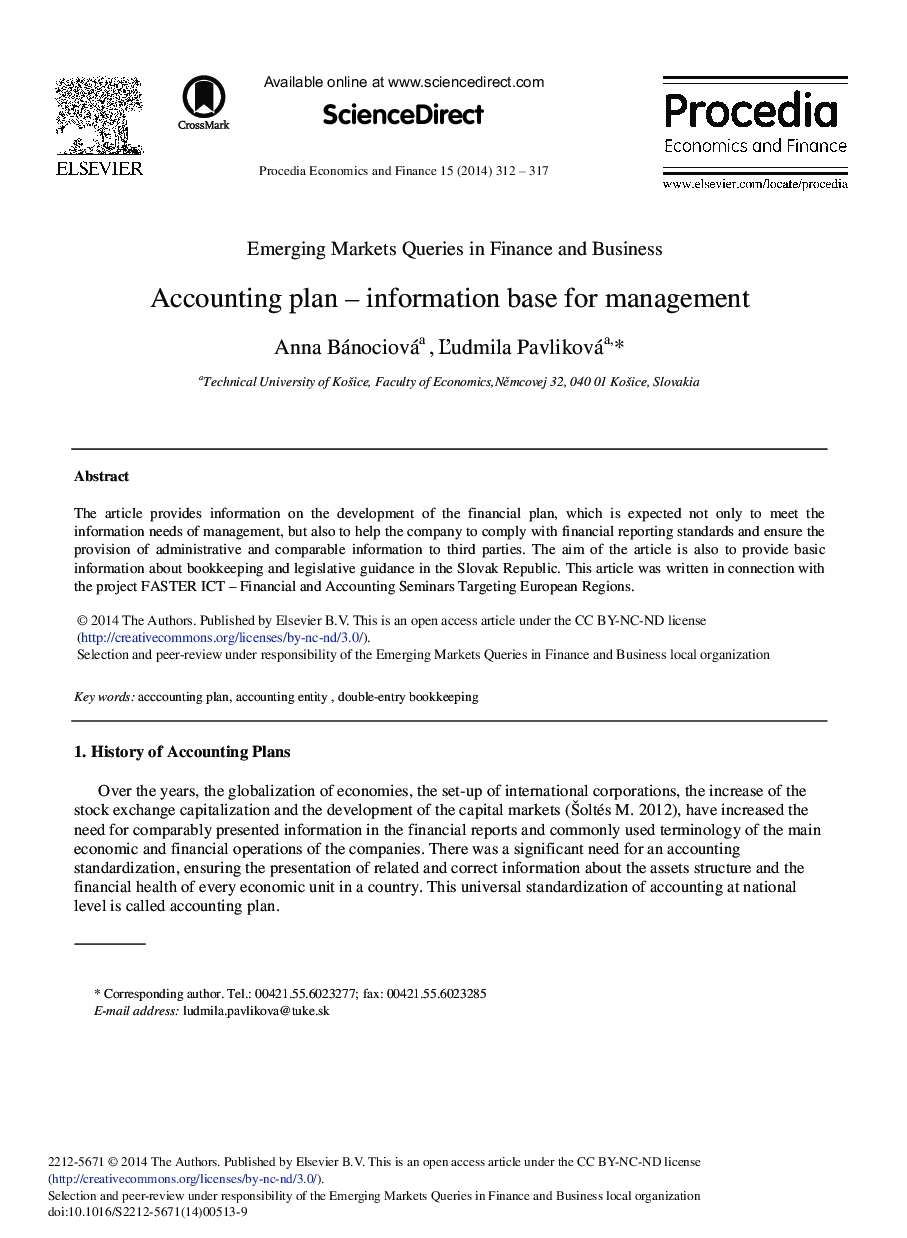 Accounting Plan – Information Base for Management 