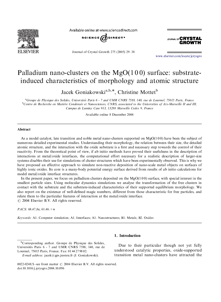 Palladium nano-clusters on the MgO(1Â 0Â 0) surface: substrate-induced characteristics of morphology and atomic structure