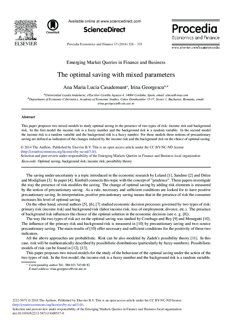 The Optimal Saving with Mixed Parameters 