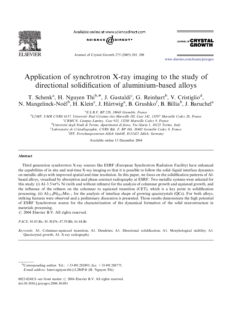 Application of synchrotron X-ray imaging to the study of directional solidification of aluminium-based alloys