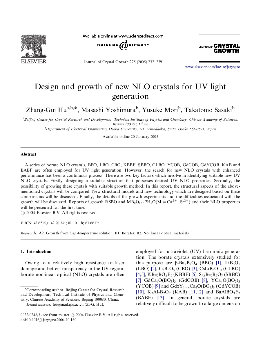 Design and growth of new NLO crystals for UV light generation