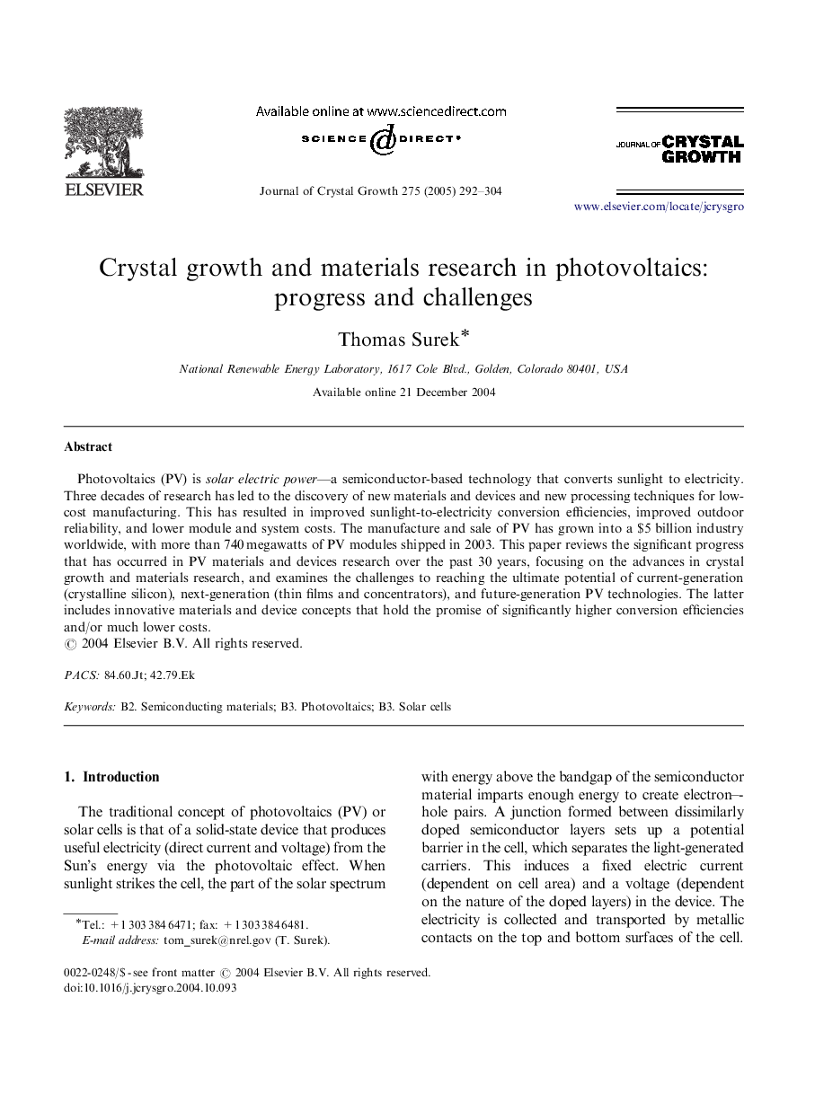 Crystal growth and materials research in photovoltaics: progress and challenges