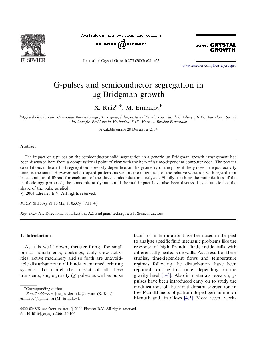 G-pulses and semiconductor segregation in Î¼g Bridgman growth