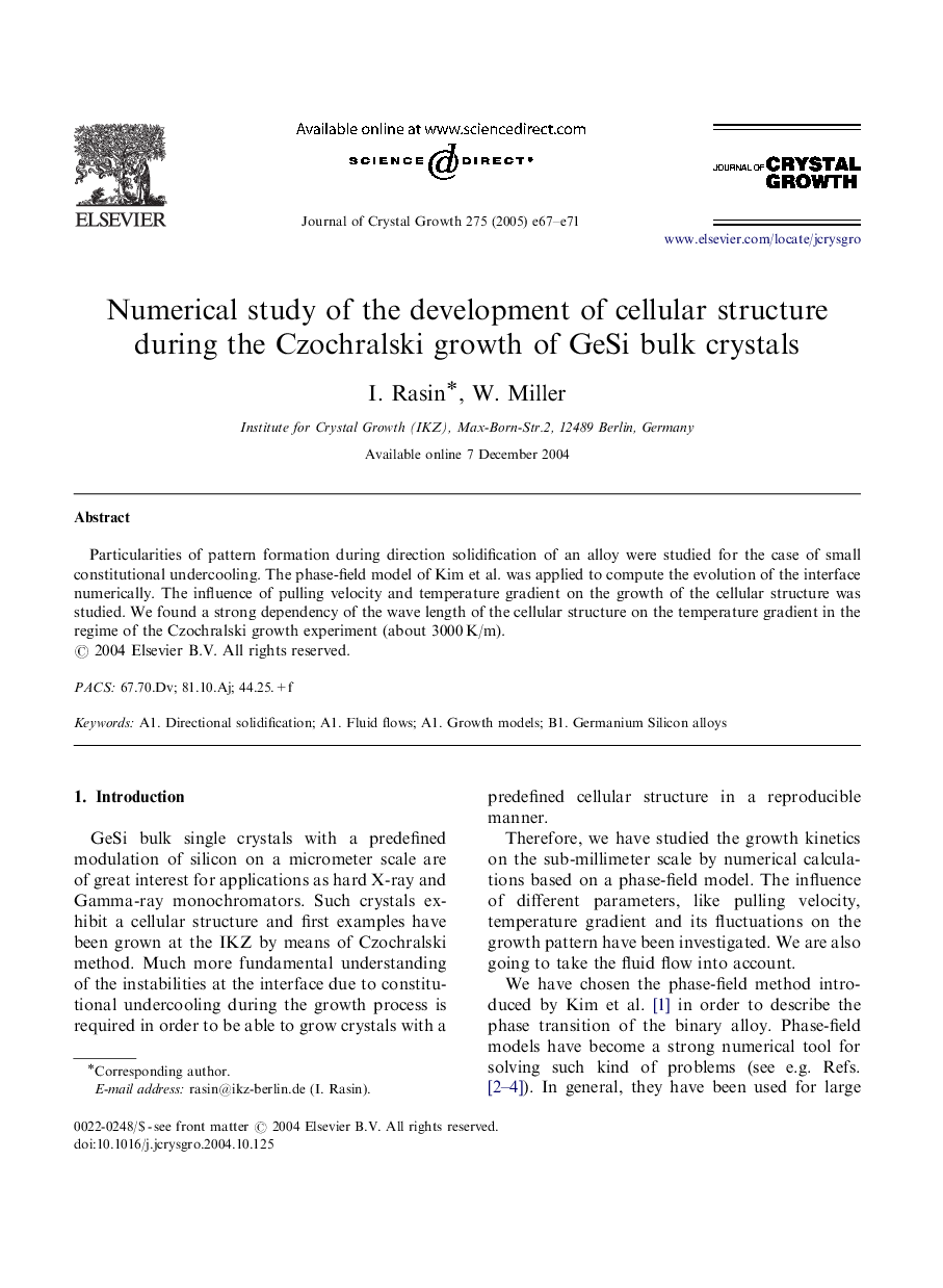 Numerical study of the development of cellular structure during the Czochralski growth of GeSi bulk crystals